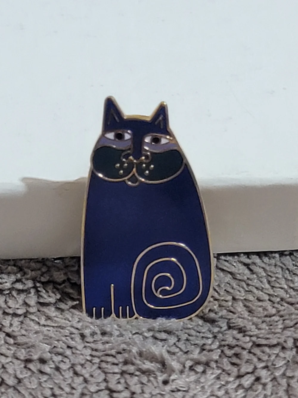 Laurel Burch Deep Blue Cat Enamel Pin with Gold Outline